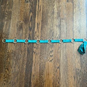 Vintage Versace Suede Belt Gold Rings with Greek Key Pattern 80s